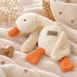 Peluche doudou oie tricoté mains