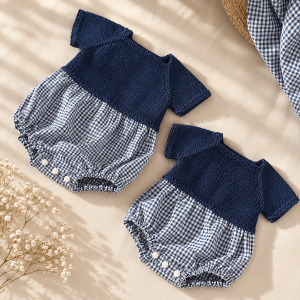 Barboteuse vichy bleu marine bébé