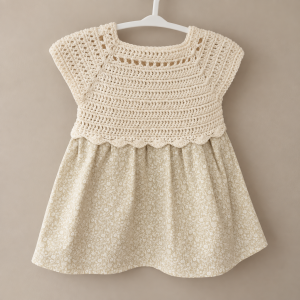 Robe écru et verte fleurs blanche liberty
