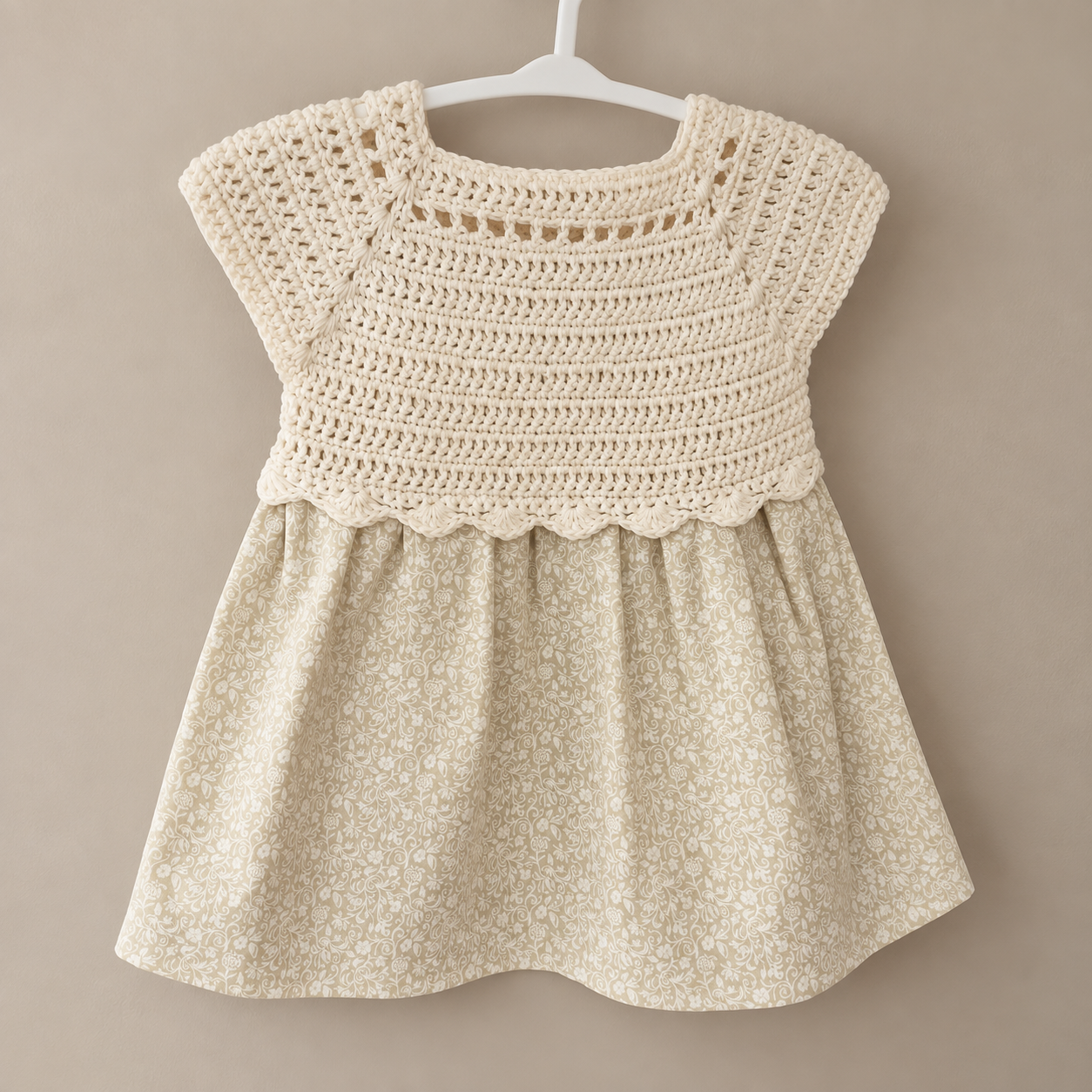 Robe écru et verte fleurs blanche liberty