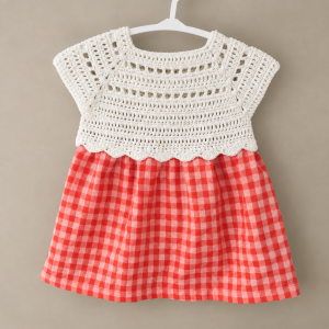 Robe bustier blanc tricoté rouge vichy