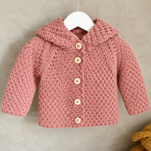 veste capuche rose tricoté coton doux