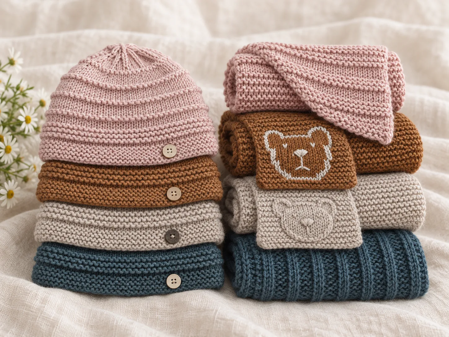 Coffret naissance bonnet chaussons bébé tricoté